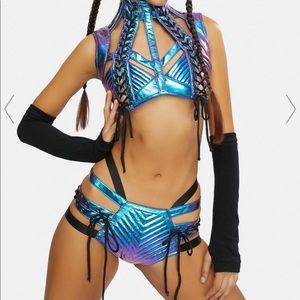 Indigo rude awakening harness bra and shorts